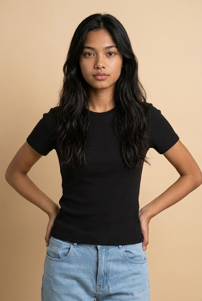 Women's Ribbed Crew Neck Tee