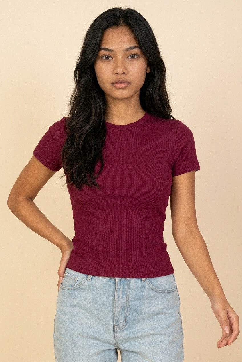 Women's Ribbed Crew Neck Tee