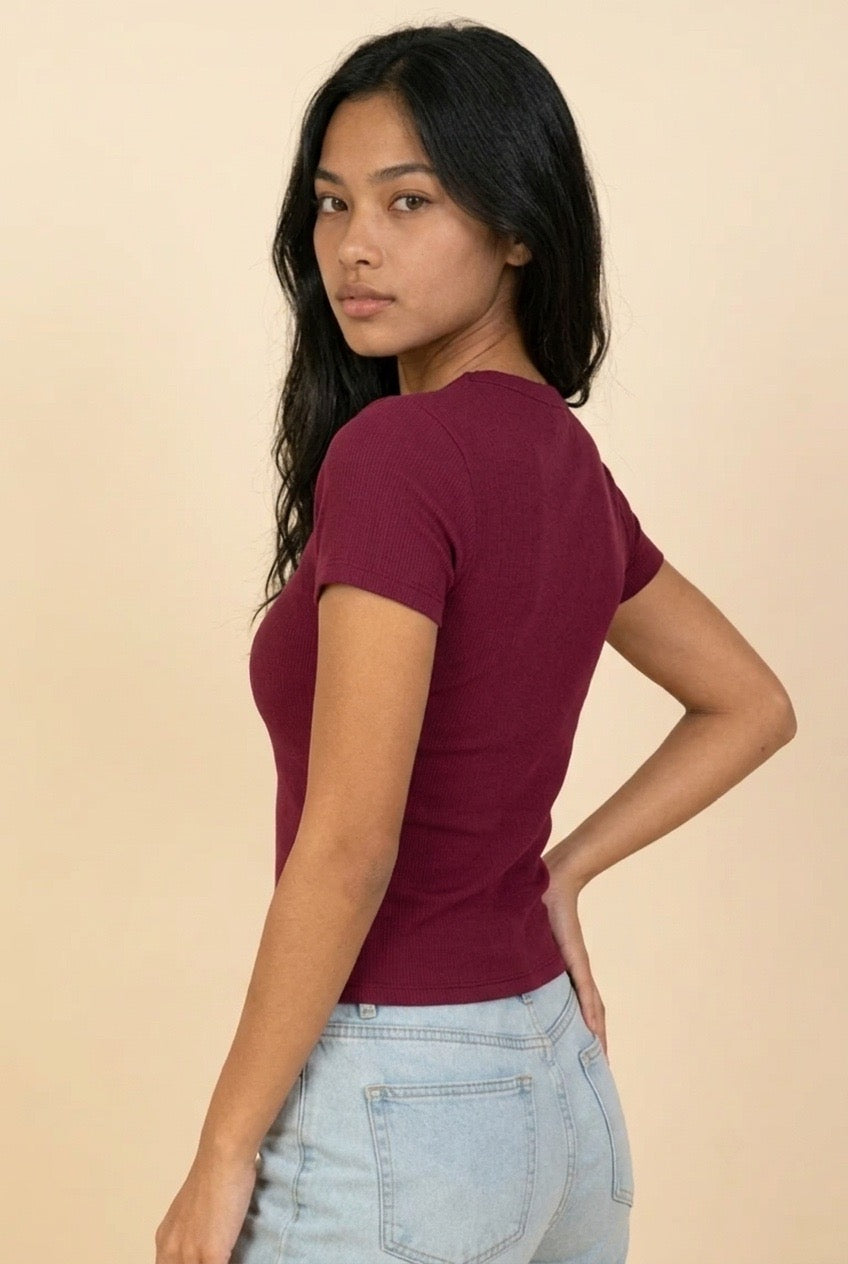 Women's Ribbed Crew Neck Tee