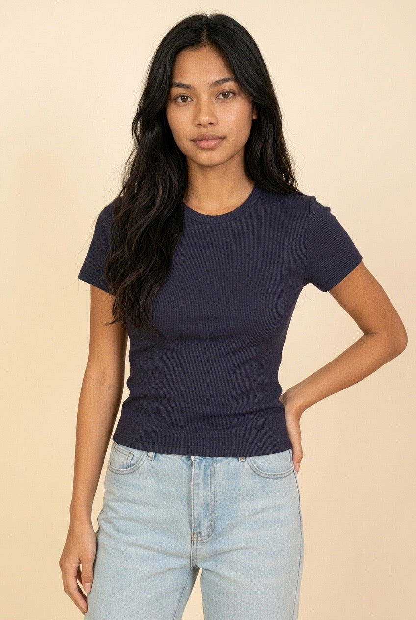 Women's Ribbed Crew Neck Tee